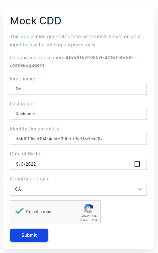 Mock CDD form